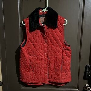 Quilted Red Vest with Black Faux Fur w Removable Collar - Women's